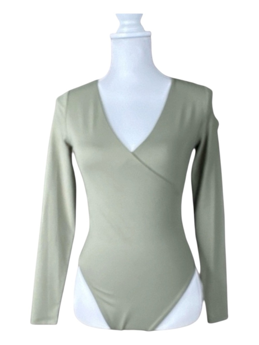 AND NOW THIS Long Sleeve Bodysuit, Color Crushed Oregano (Dusty Sage), Size XS.